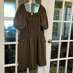 JCrew XL. NWT. Khaki Green peasant dress/tunic Short sleeves